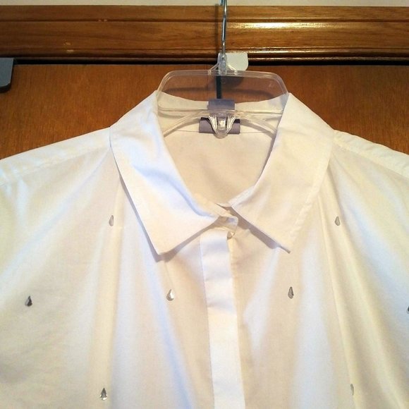 ✨HOST PICK!✨ NEW White Cotton Blouse with Crystals, Laura Scott, Large - Picture 11 of 11